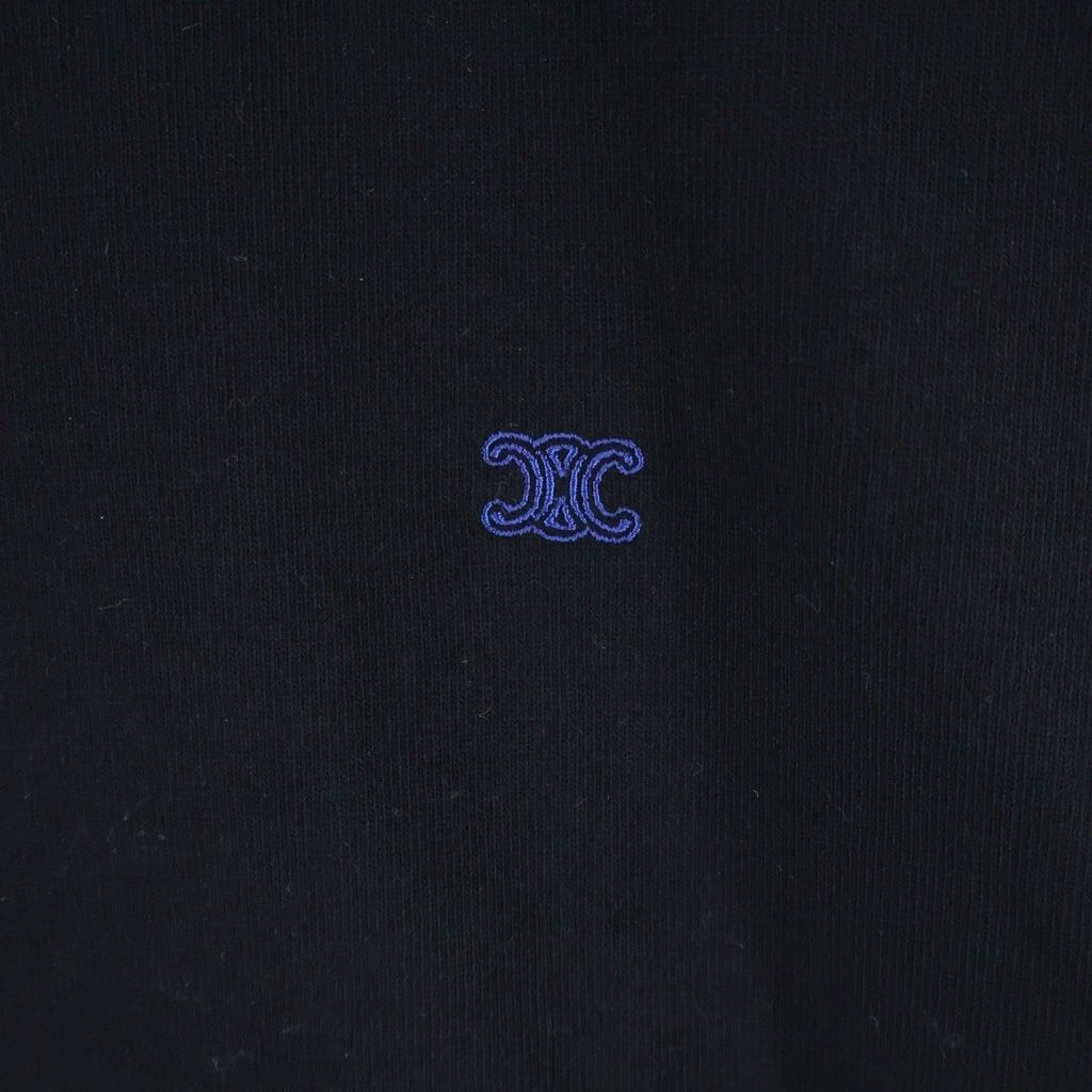 Celine Chest Logo Embroidery Loose Cotton Crew Neck Short Sleeve T-Shirt Black — view 5