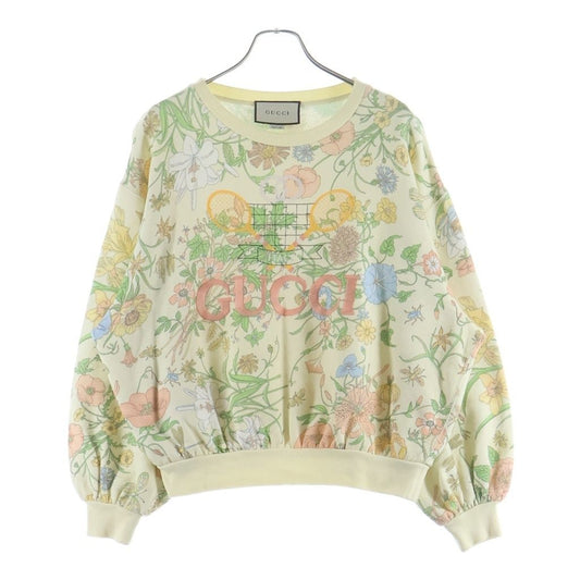 Gucci Crew Neck Flower Print Logo Embroidery Sweatshirt Light Yellow #XS