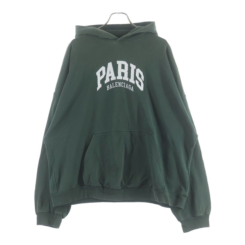 Balenciaga Paris Hoodie Front Logo Embroidery Pullover Green