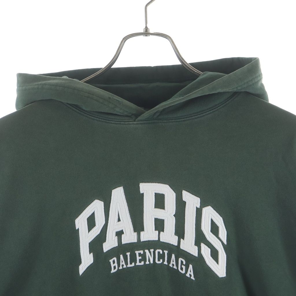 Balenciaga Paris Hoodie Front Logo Embroidery Pullover Green — view 3
