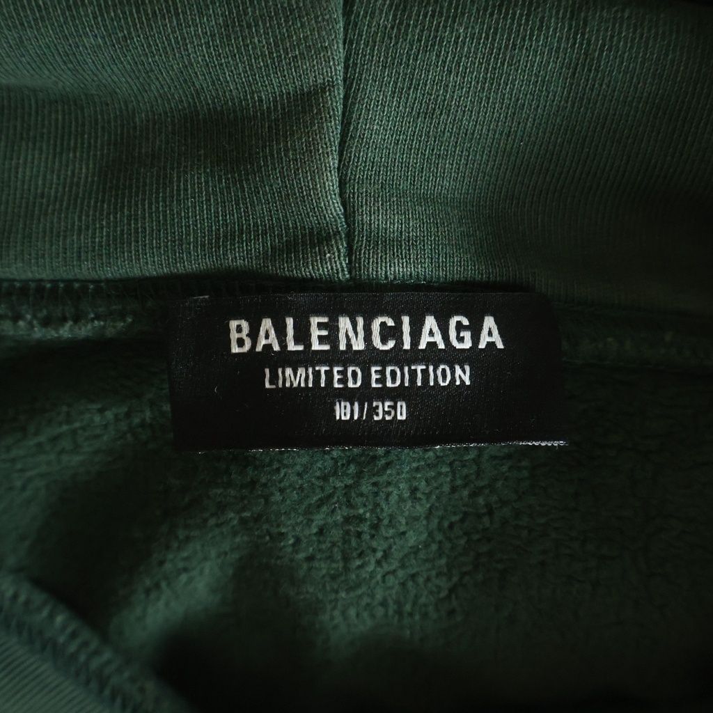 Balenciaga Paris Hoodie Front Logo Embroidery Pullover Green — view 6