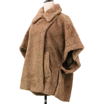 Max Mara Tebe Teddy Short Cape Silk Coat Brown — view 2