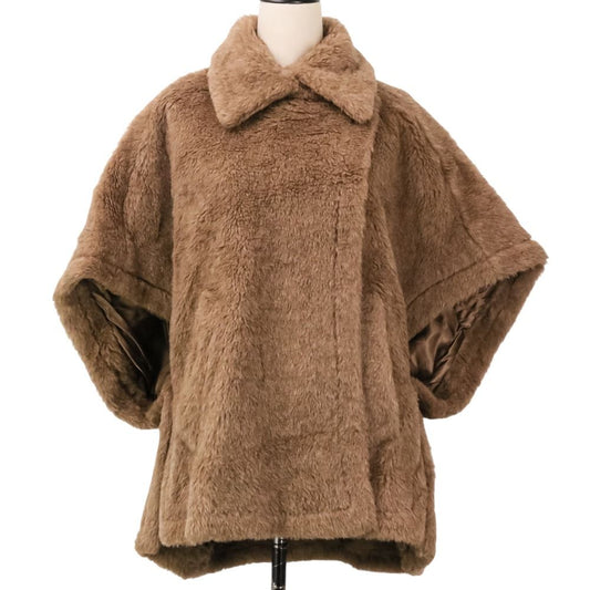 Max Mara Tebe Teddy Short Cape Silk Coat Brown