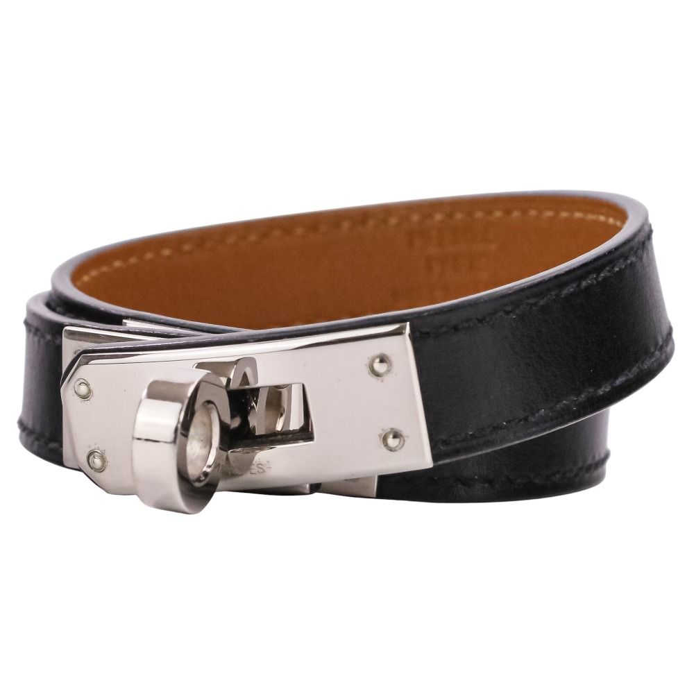 Hermes Kelly 2 Leather Bracelet Choker Black Silver LadySecond