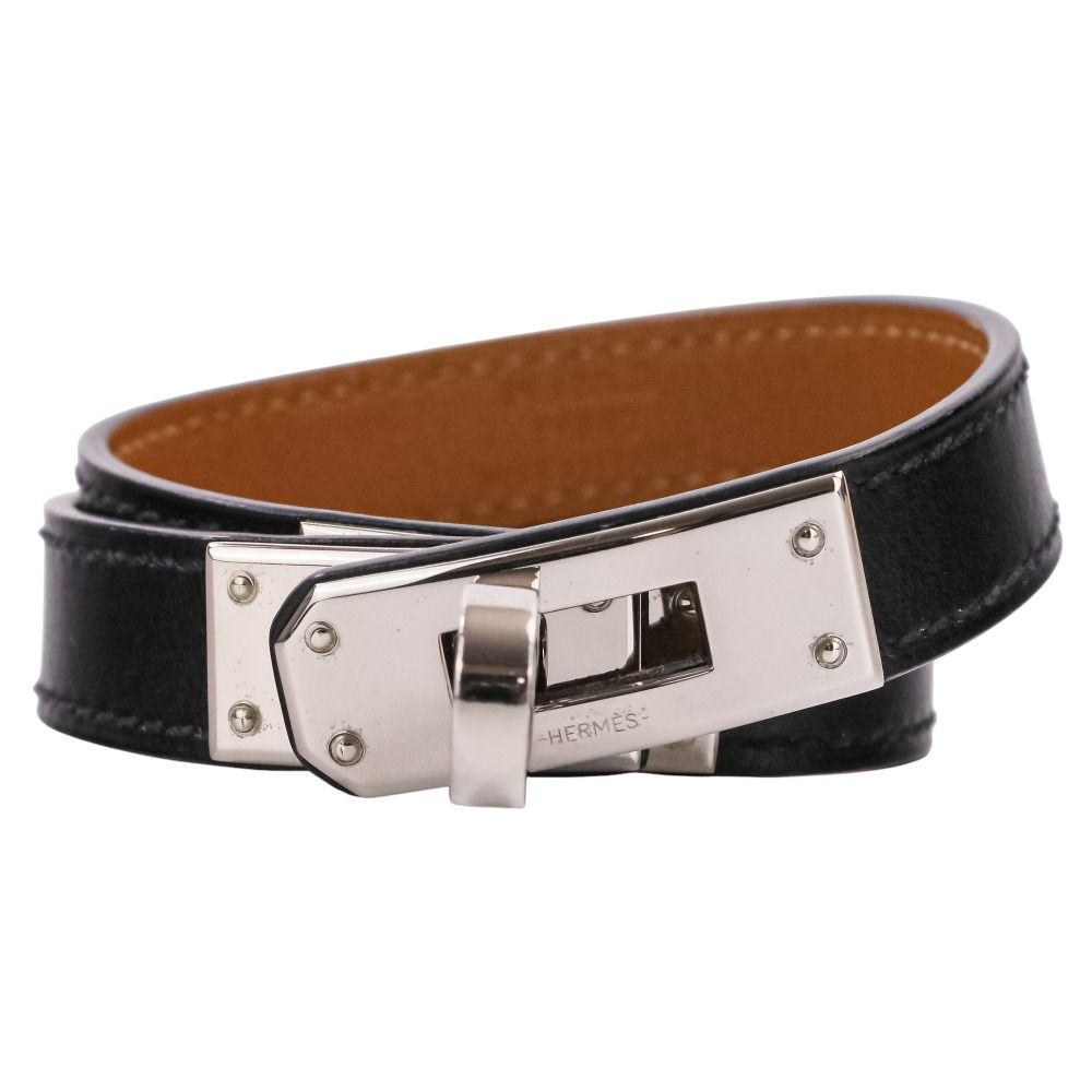 Hermes Kelly 2 Leather Bracelet Choker Black Silver LadySecond — view 5