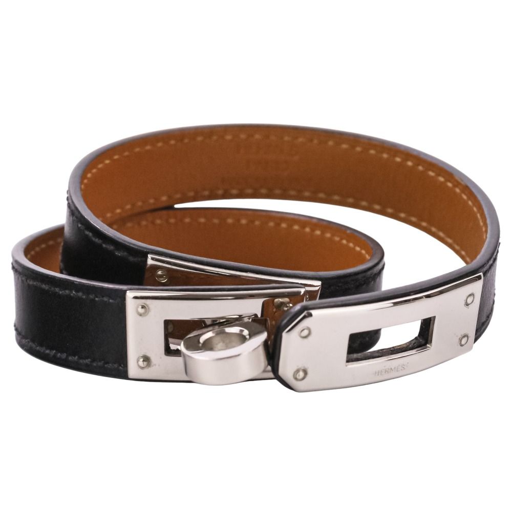 Hermes Kelly 2 Leather Bracelet Choker Black Silver LadySecond — view 6