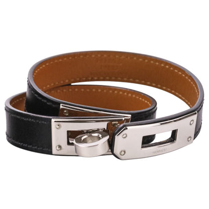 Hermes Kelly 2 Leather Bracelet Choker Black Silver LadySecond — view 6