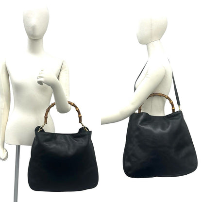 Gucci Vintage Bamb Leather 2-Way Shoulder Bag Black — view 2