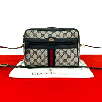 Gucci Vintage Sherry Line GG Logo Leather Shoulder Bag Navy