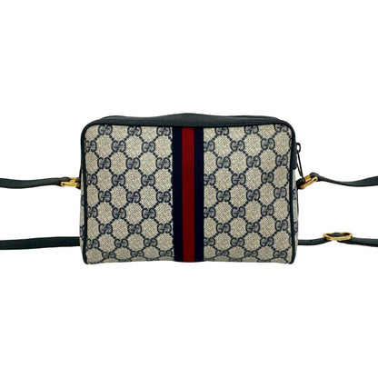 Gucci Vintage Sherry Line GG Logo Leather Shoulder Bag Navy — view 3