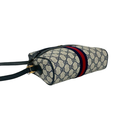 Gucci Vintage Sherry Line GG Logo Leather Shoulder Bag Navy — view 7