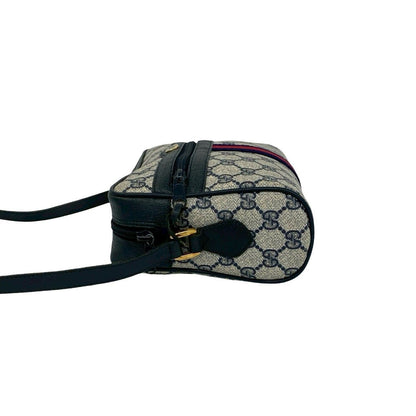 Gucci Vintage Sherry Line GG Logo Leather Shoulder Bag Navy — view 5