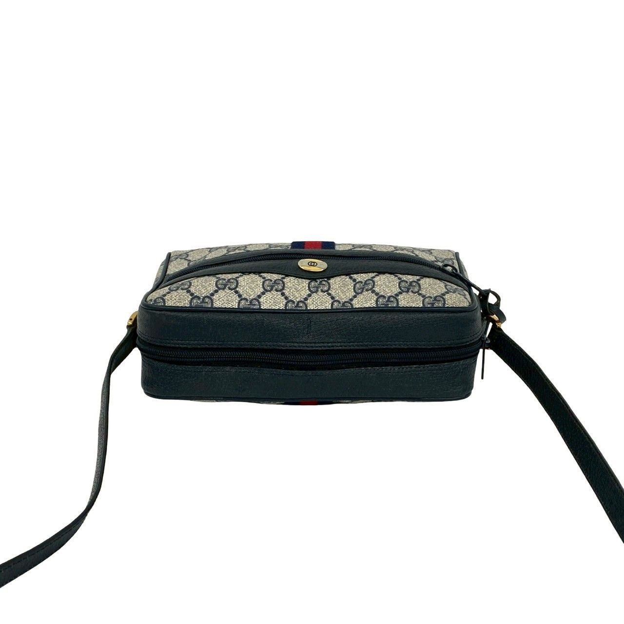 Gucci Vintage Sherry Line GG Logo Leather Shoulder Bag Navy — view 4
