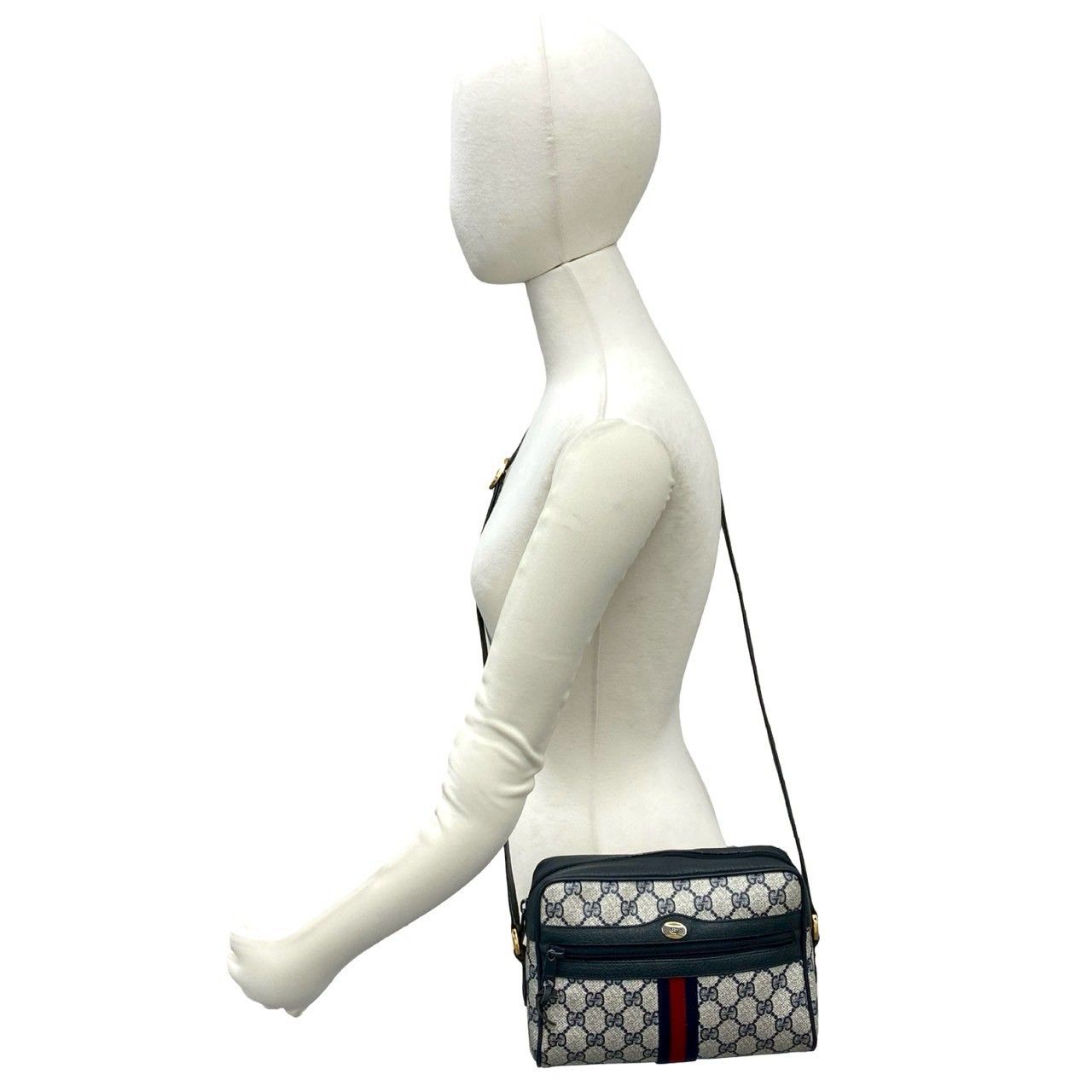 Gucci Vintage Sherry Line GG Logo Leather Shoulder Bag Navy — view 2
