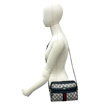 Gucci Vintage Sherry Line GG Logo Leather Shoulder Bag Navy — view 2