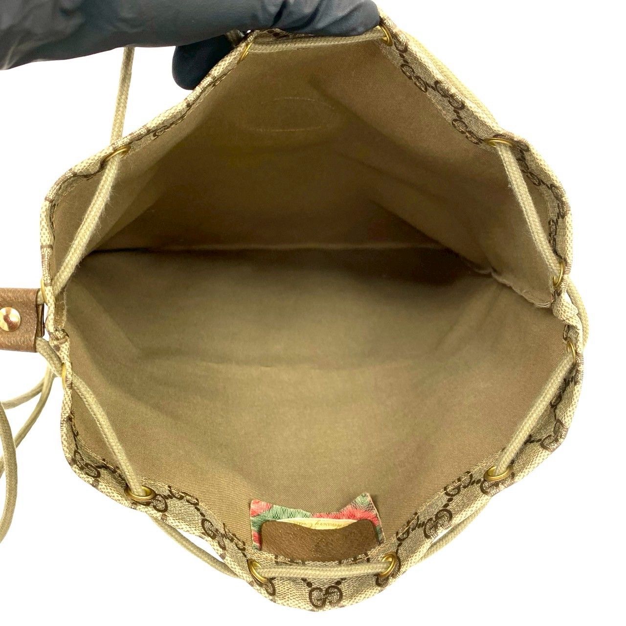 Gucci Vintage GG Logo Leather Shoulder Bag Drawstring Brown — view 9
