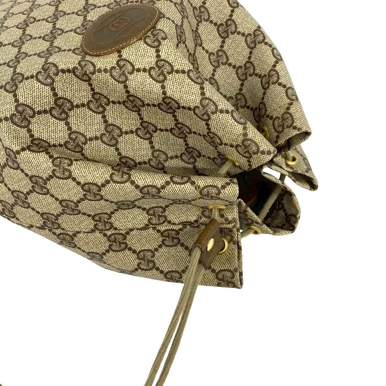 Gucci Vintage GG Logo Leather Shoulder Bag Drawstring Brown — view 4