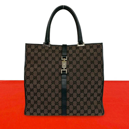 Gucci Jackie GG Pattern Leather Business Boston Bag Brown