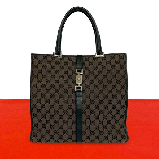 Gucci Jackie GG Pattern Leather Business Boston Bag Brown