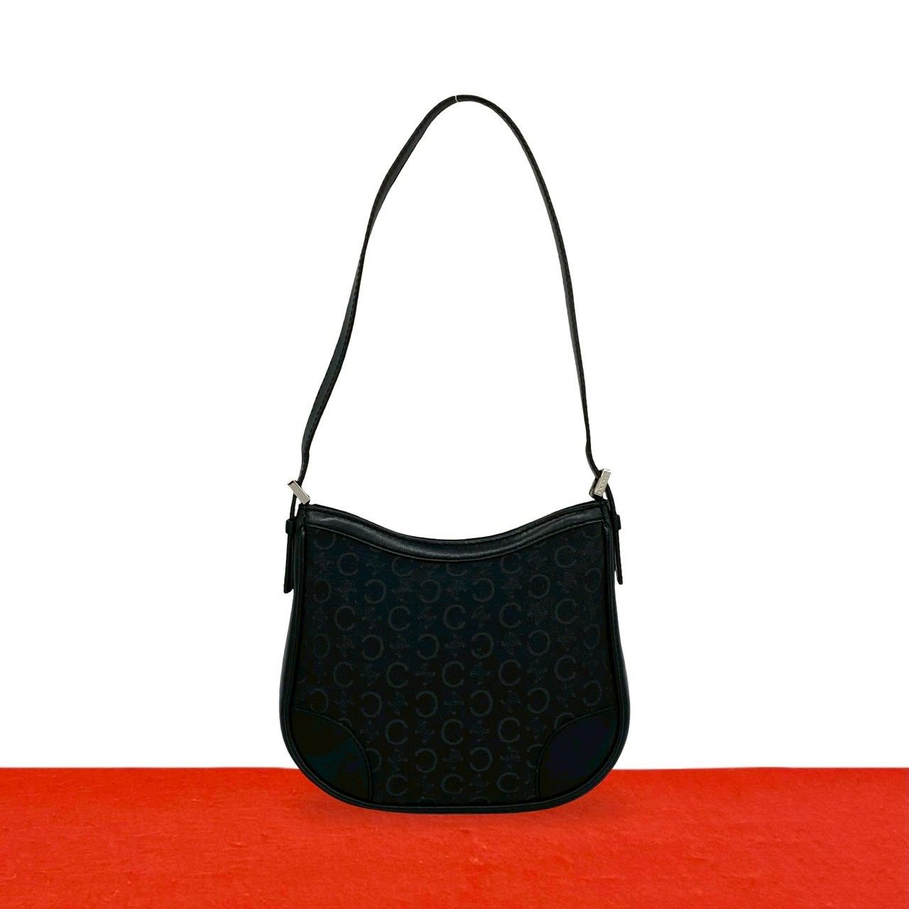 Celine Vintage Macadam Pattern Leather Mini Shoulder Bag Black