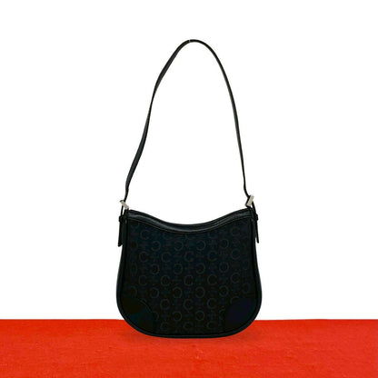 Celine Vintage Macadam Pattern Leather Mini Shoulder Bag Black