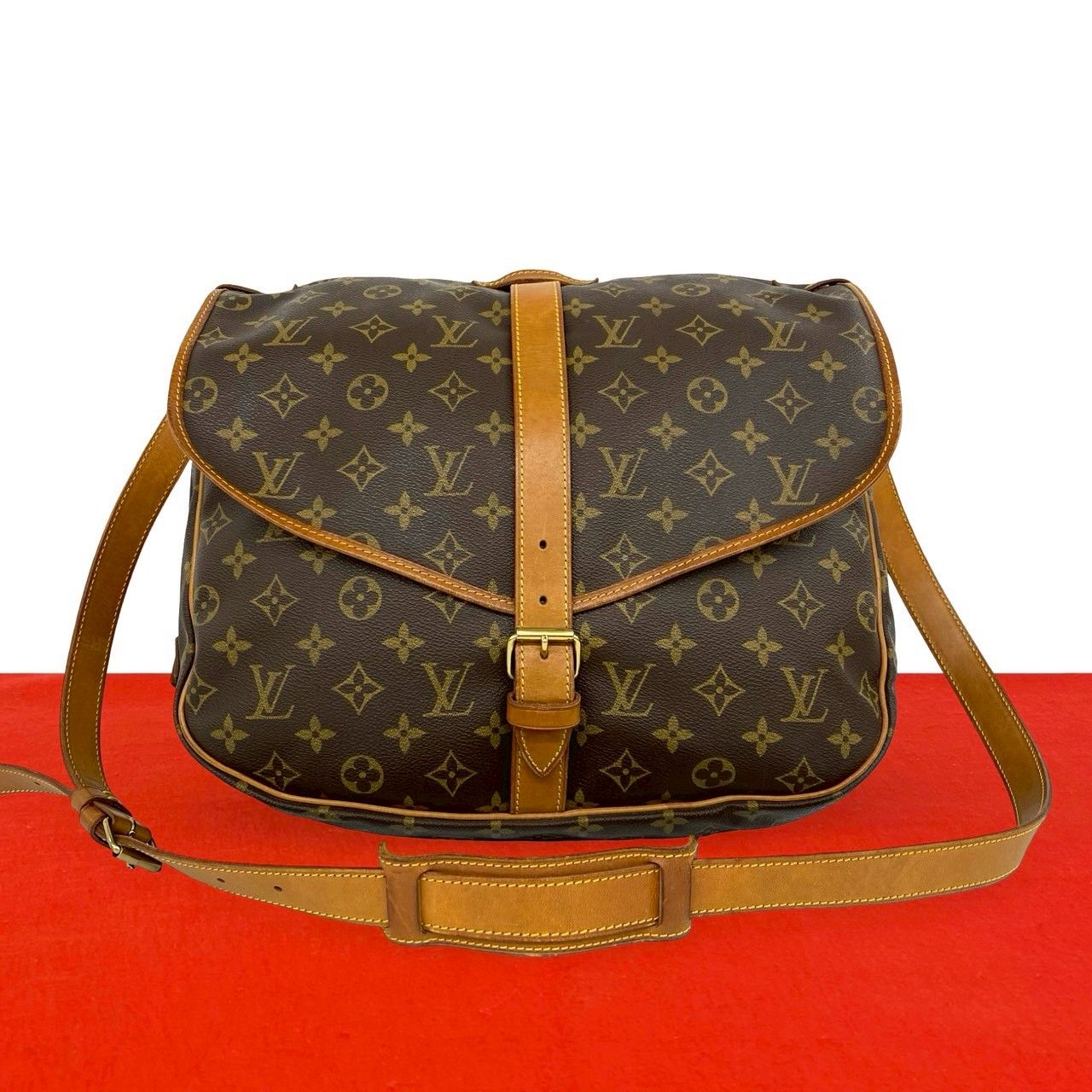 Louis Vuitton Vintage Saumur 35 Monogram Leather Shoulder Bag Brown