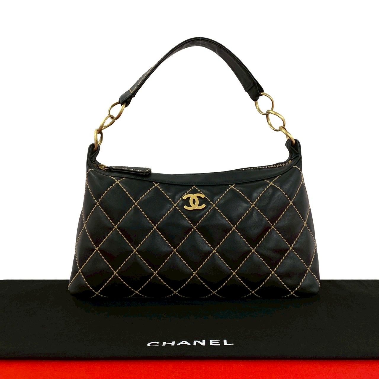 Chanel And Vintage Wild Stitch CC Logo Leather Handbag Black