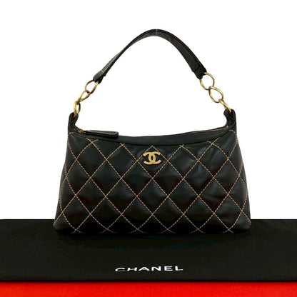 Chanel And Vintage Wild Stitch CC Logo Leather Handbag Black