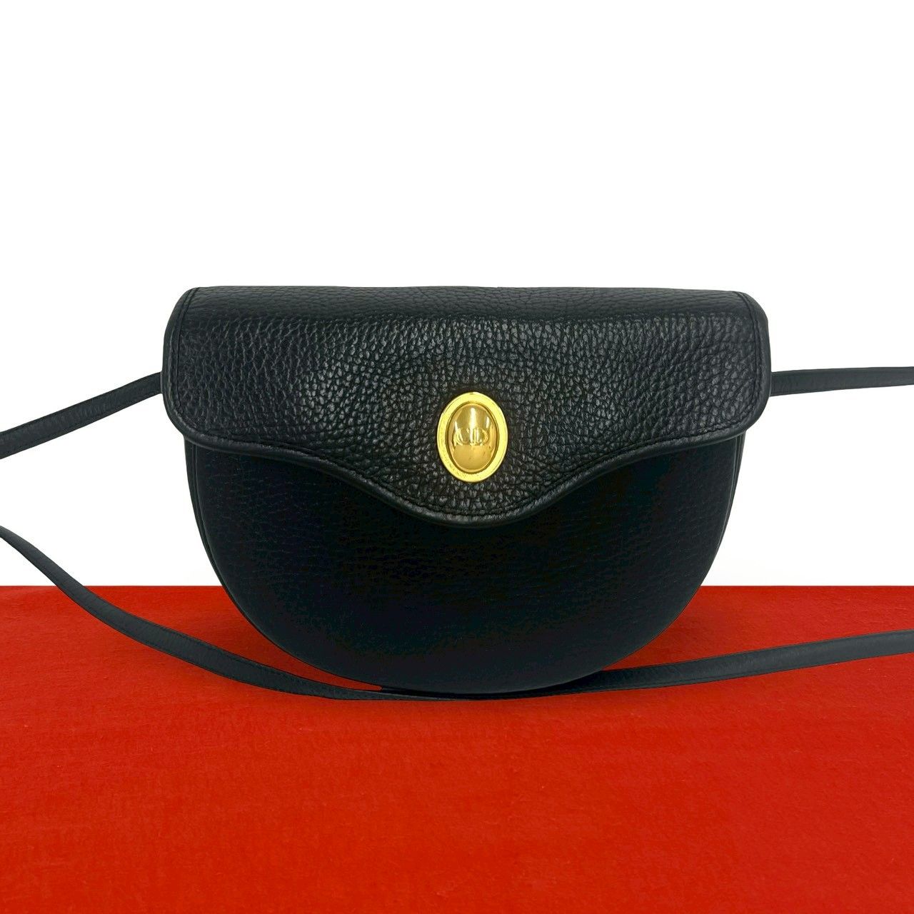 Dior Vintage CD Logo Leather Shoulder Bag Pochette Black