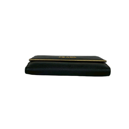 Prada Logo Saffiano Leather Bifold Wallet Mini Card Case Black — view 6