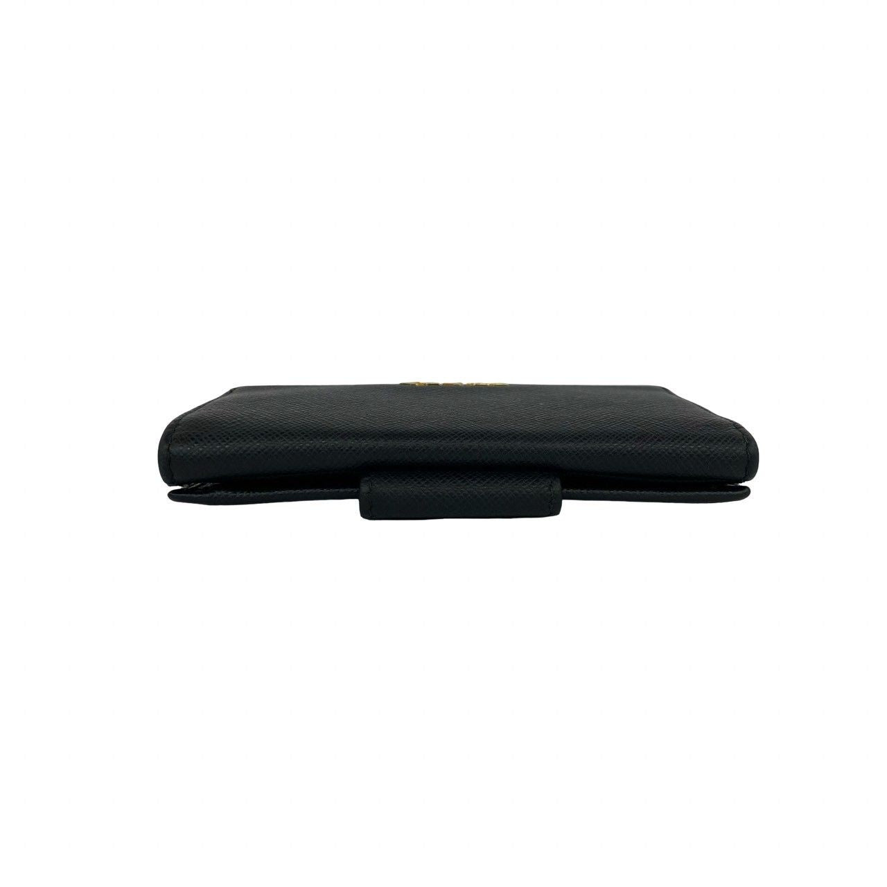 Prada Logo Saffiano Leather Bifold Wallet Mini Card Case Black — view 3