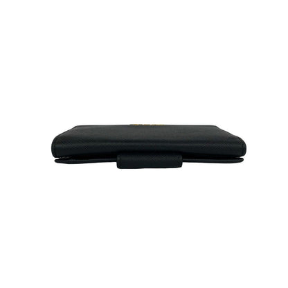 Prada Logo Saffiano Leather Bifold Wallet Mini Card Case Black — view 3