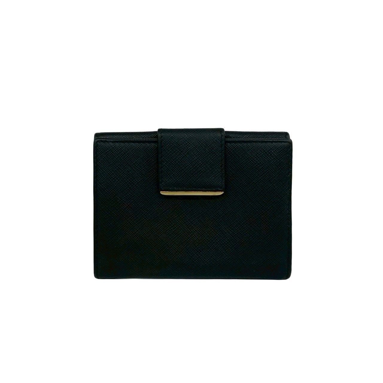 Prada Logo Saffiano Leather Bifold Wallet Mini Card Case Black — view 2