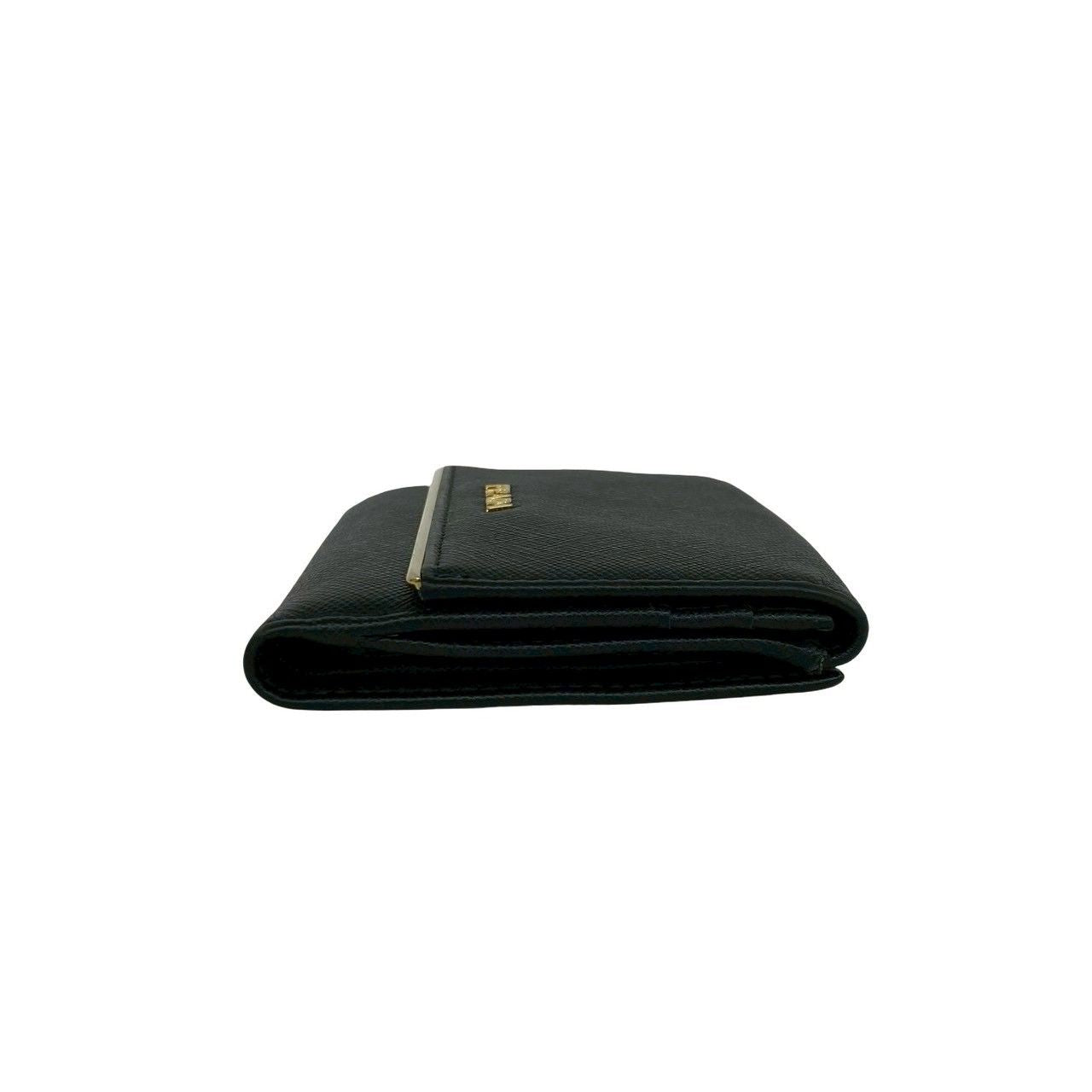 Prada Logo Saffiano Leather Bifold Wallet Mini Card Case Black — view 5