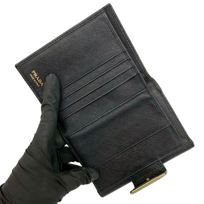 Prada Logo Saffiano Leather Bifold Wallet Mini Card Case Black — view 7