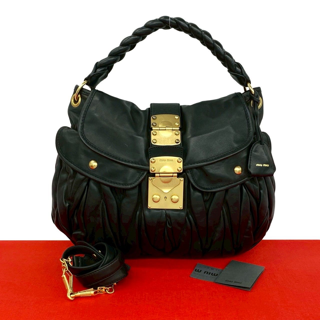 Miu Miu Matelasse Lambskin Leather 2-Way Tote Shoulder Bag Black