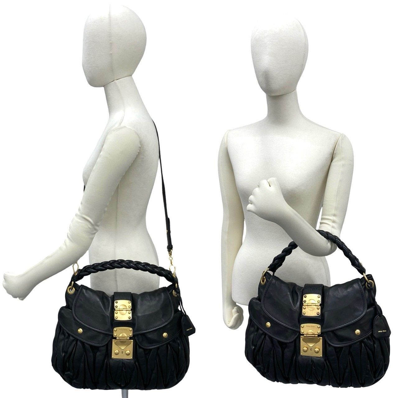 Miu Miu Matelasse Lambskin Leather 2-Way Tote Shoulder Bag Black — view 2