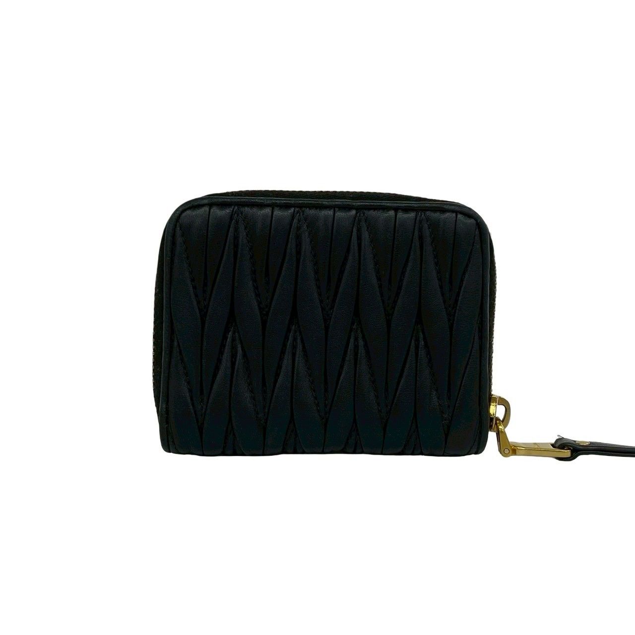 Miu Miu Logo Matelasse Leather Round Zip Coin Case Card Black — view 2