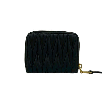 Miu Miu Logo Matelasse Leather Round Zip Coin Case Card Black — view 2