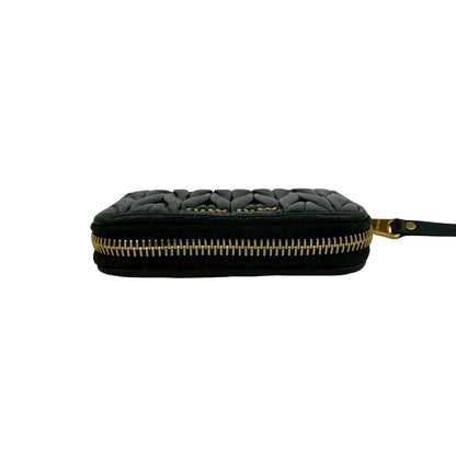 Miu Miu Logo Matelasse Leather Round Zip Coin Case Card Black — view 3