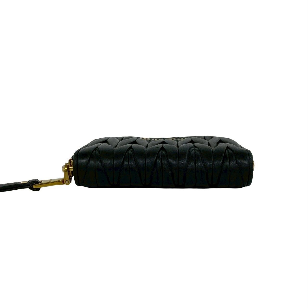 Miu Miu Logo Matelasse Leather Round Zip Coin Case Card Black — view 6