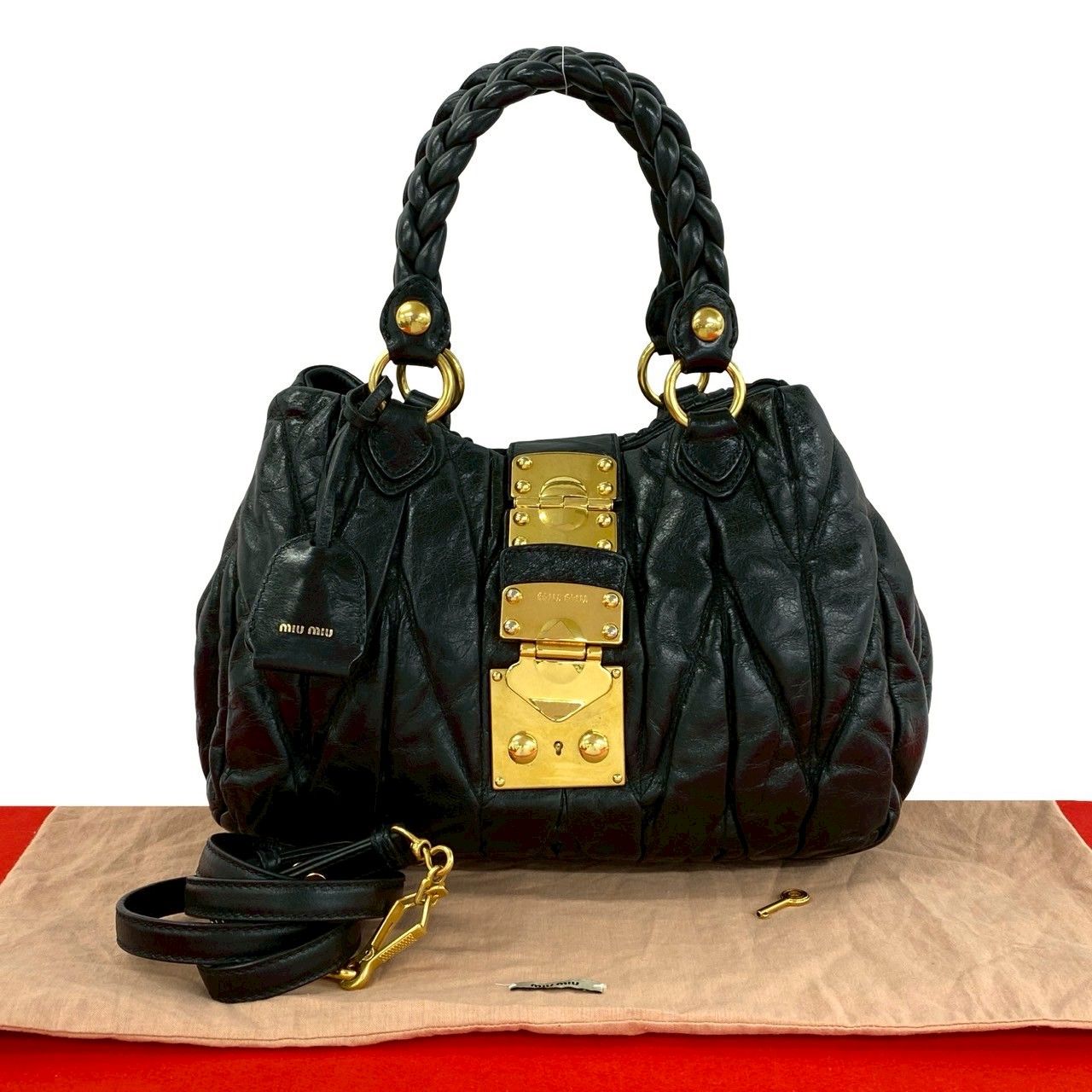 Miu Miu Matelasse Leather 2-Way Shoulder Bag Tote Black