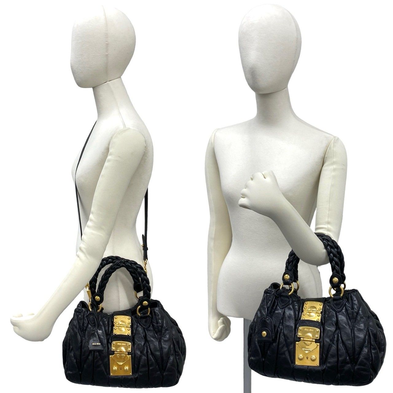 Miu Miu Matelasse Leather 2-Way Shoulder Bag Tote Black — view 2