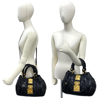 Miu Miu Matelasse Leather 2-Way Shoulder Bag Tote Black — view 2