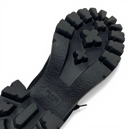 Prada Boots Short Shoes Nylon Leather Black Silver Triangle Logo Lace Up — view 8