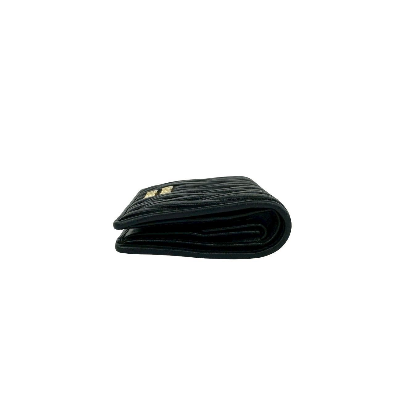 Miu Miu Logo Matelasse Leather Bifold Wallet Mini Card Case Coin Purse Black — view 5