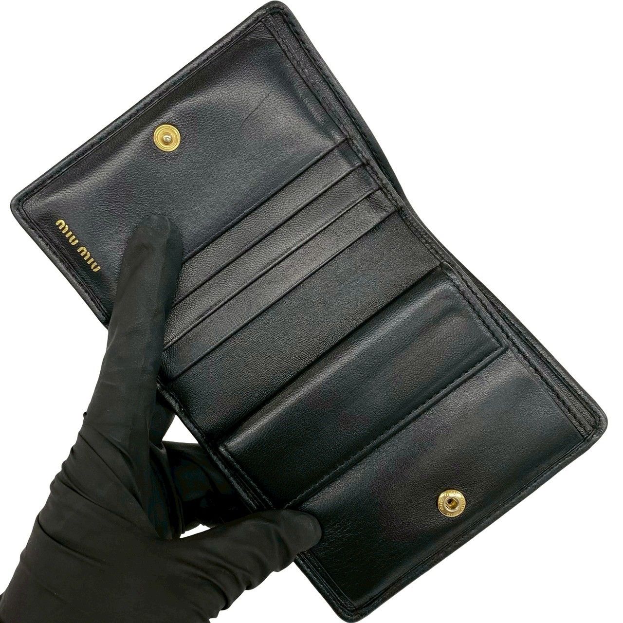 Miu Miu Logo Matelasse Leather Bifold Wallet Mini Card Case Coin Purse Black — view 7