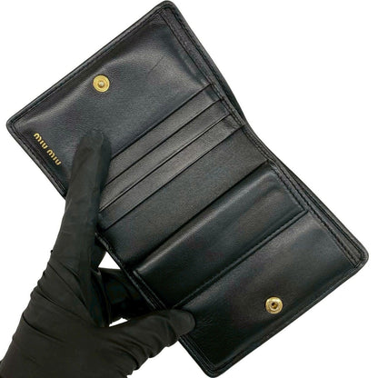 Miu Miu Logo Matelasse Leather Bifold Wallet Mini Card Case Coin Purse Black — view 7