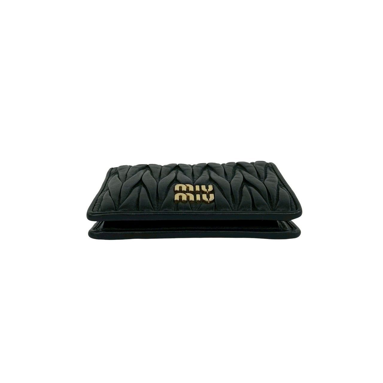 Miu Miu Logo Matelasse Leather Bifold Wallet Mini Card Case Coin Purse Black — view 6
