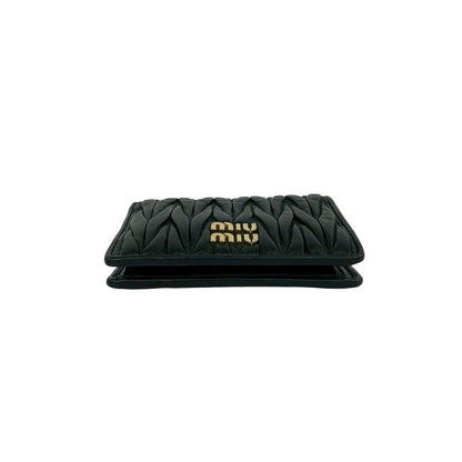 Miu Miu Logo Matelasse Leather Bifold Wallet Mini Card Case Coin Purse Black — view 6